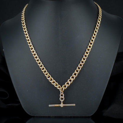 Vintage 17.75" 9ct Rose Gold Curb Link Double Albert Watch Chain Necklace