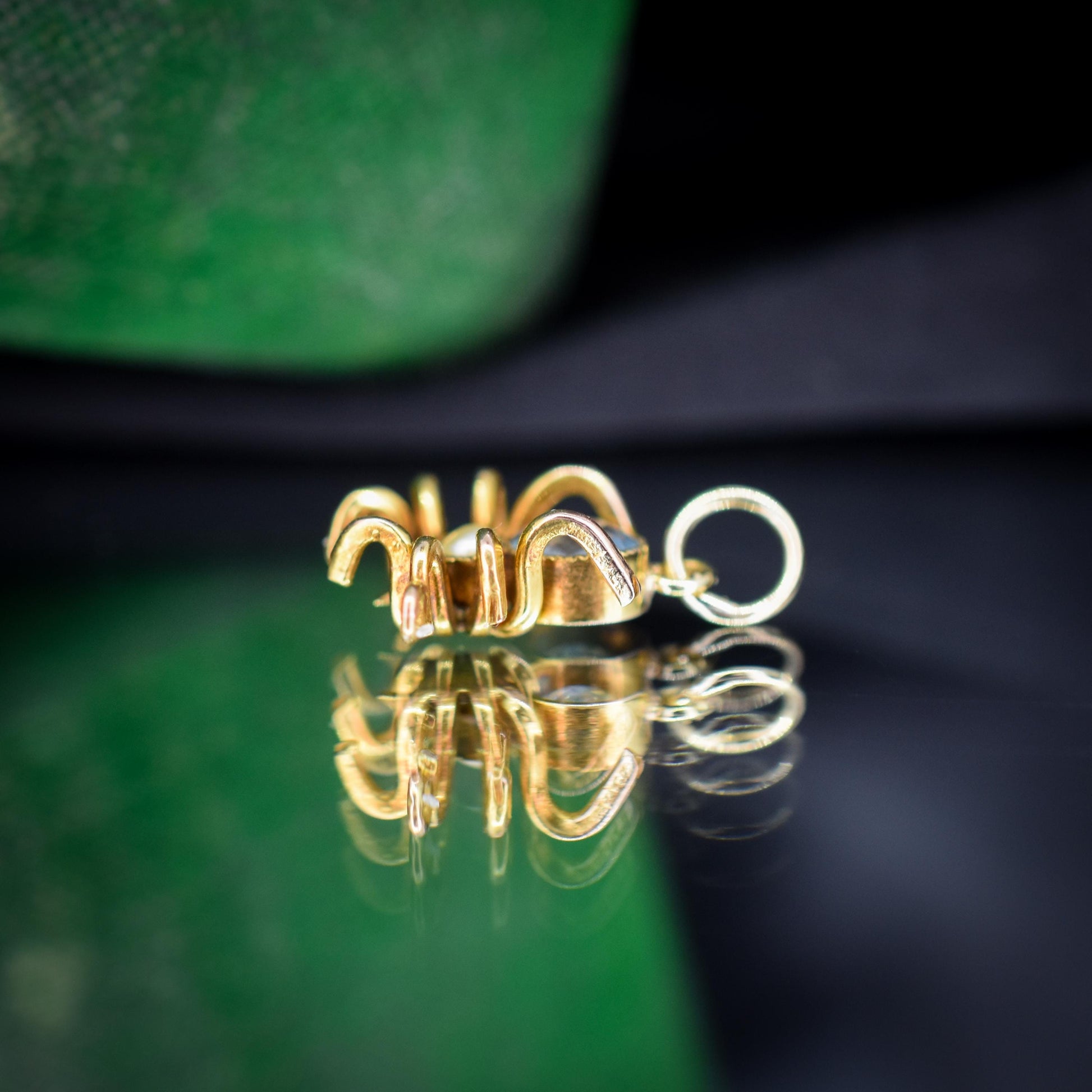 Antique Blue Paste Pearl 9ct Gold Spider Charm Pendant | Edwardian