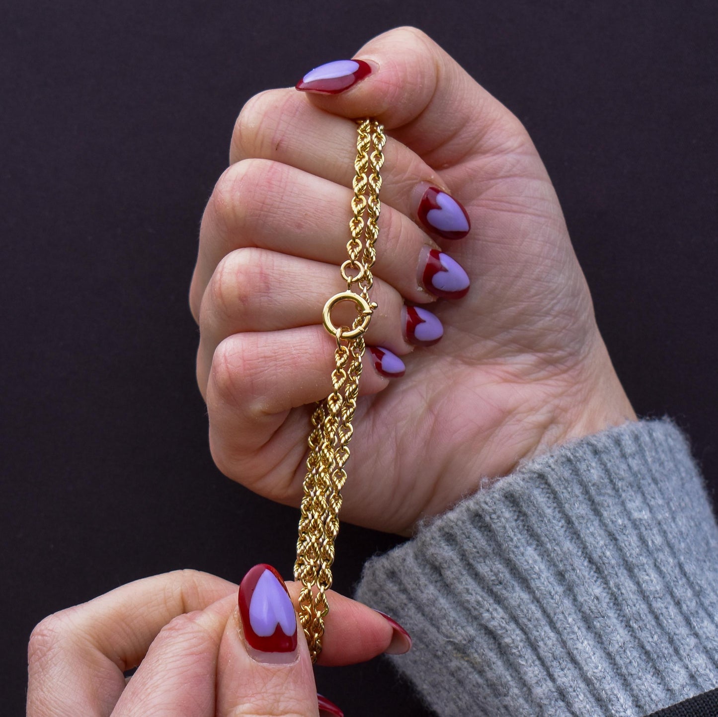 Antique '1904' 9ct Yellow Gold Lovers Knot Link Chain Necklace 18.5" Length