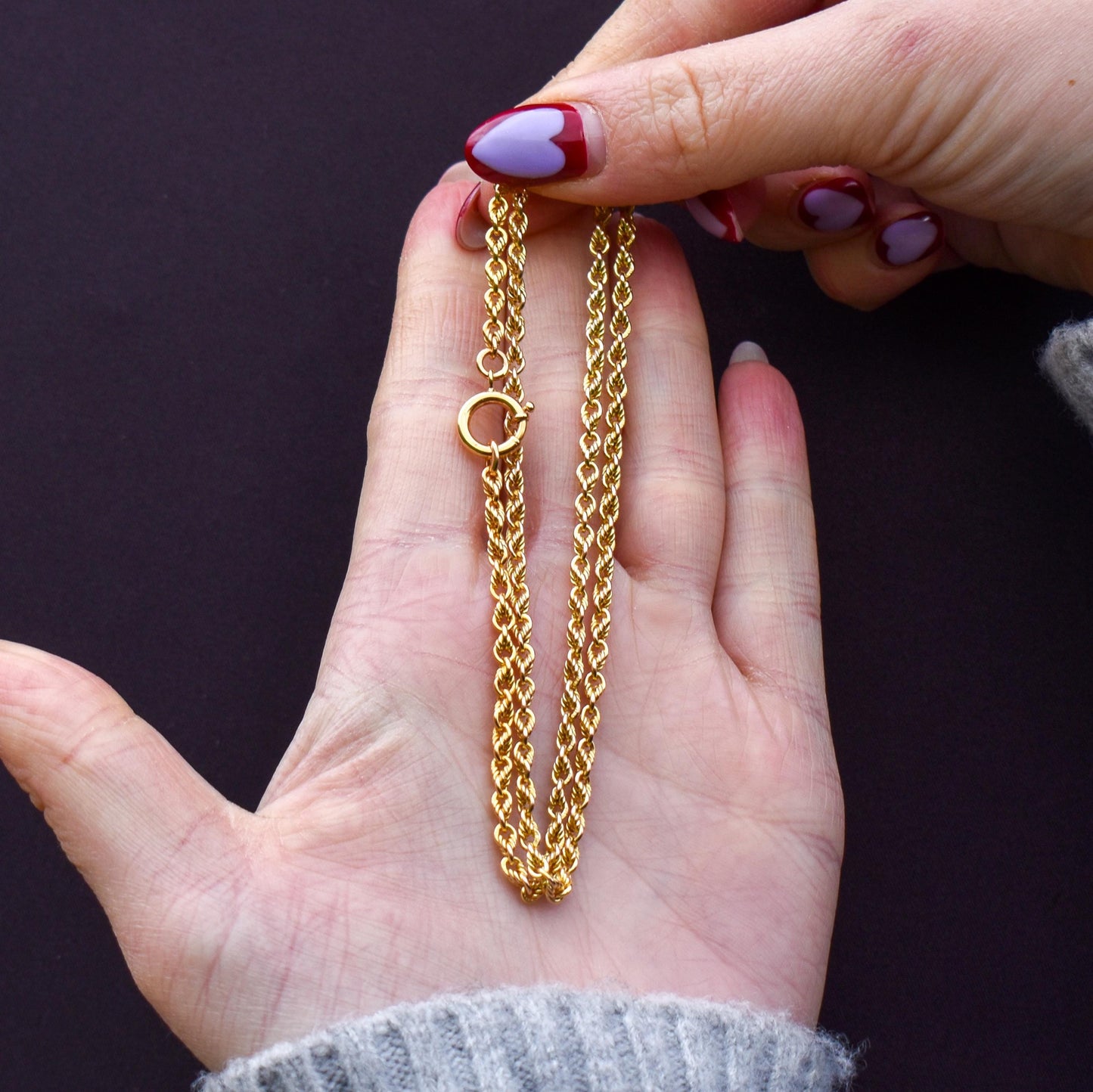 Antique '1904' 9ct Yellow Gold Lovers Knot Link Chain Necklace 18.5" Length