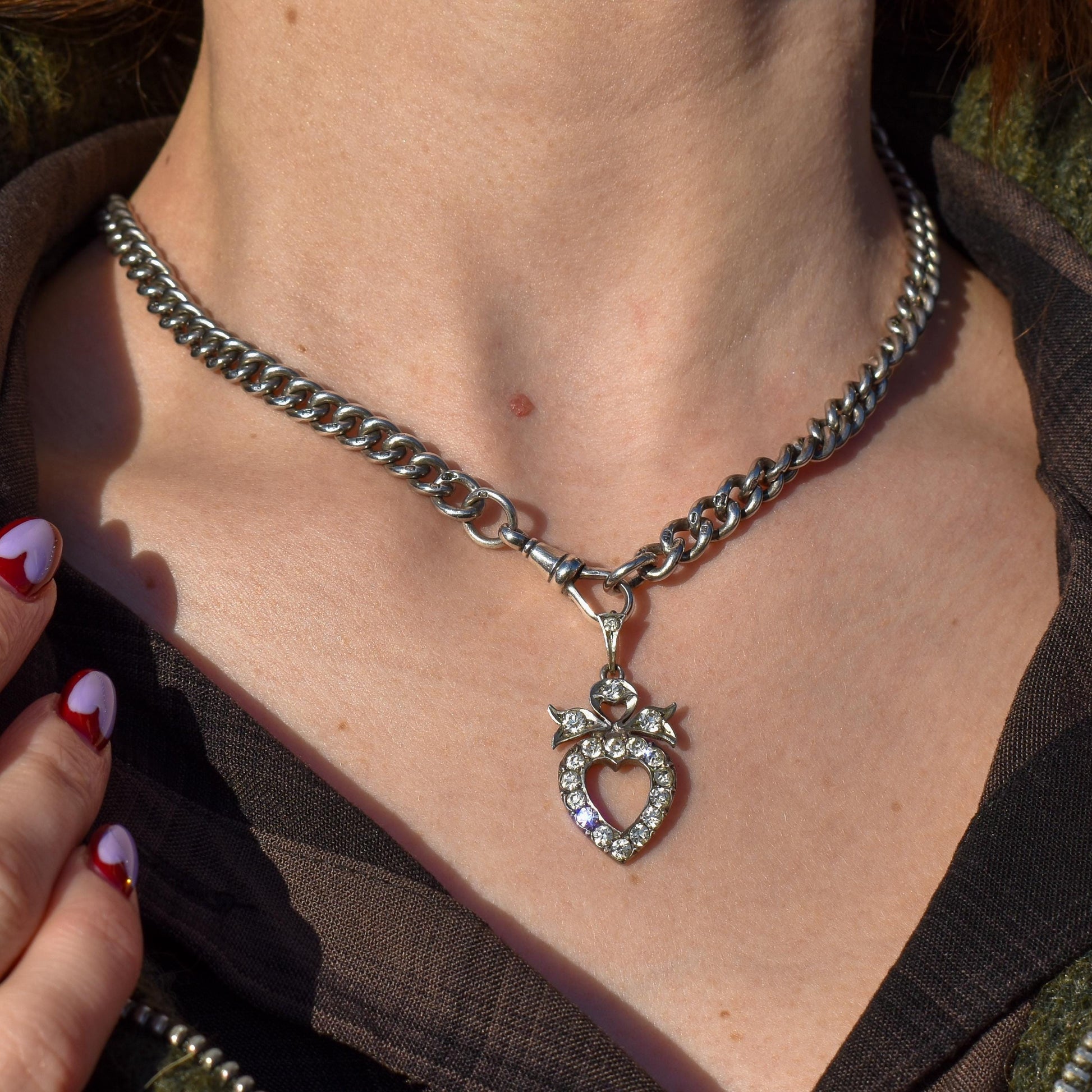 Antique Edwardian Old Cut Paste Silver Heart Pendant