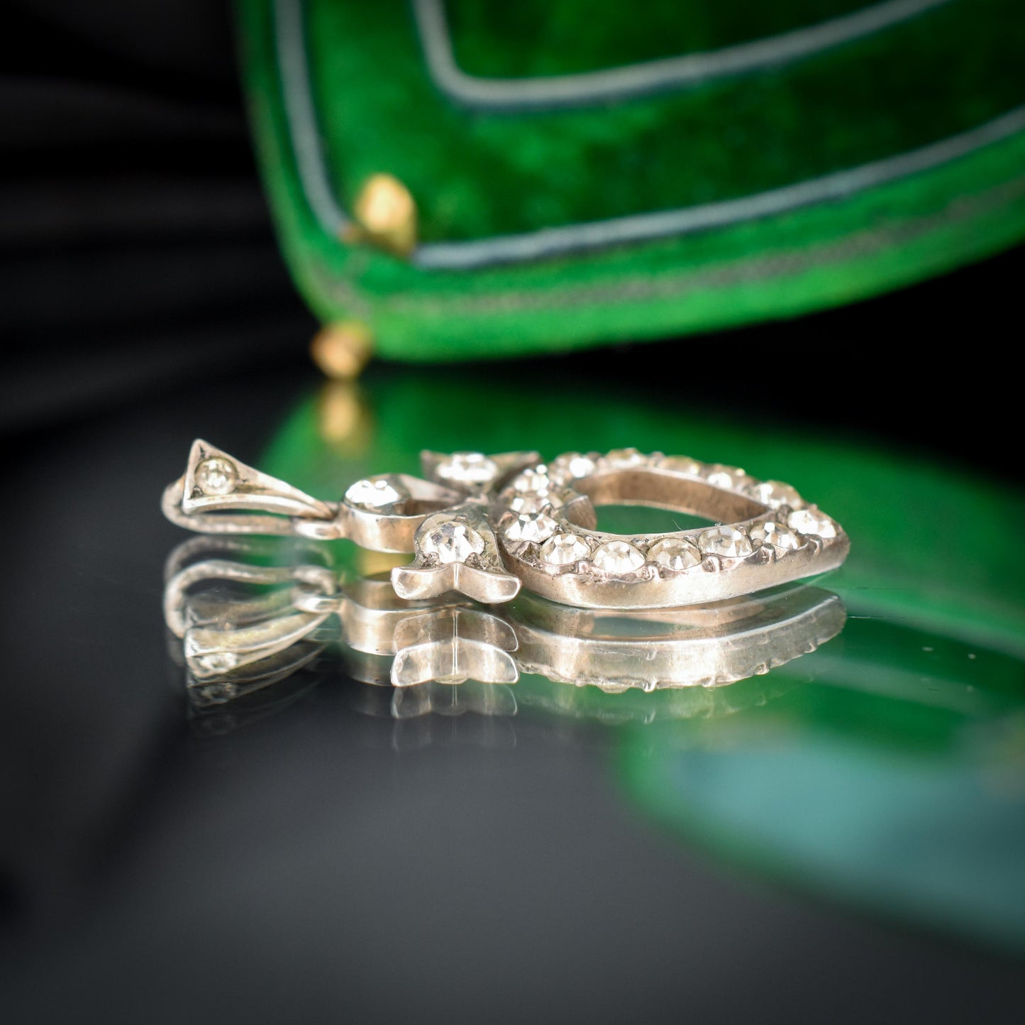 Antique Edwardian Old Cut Paste Silver Heart Pendant