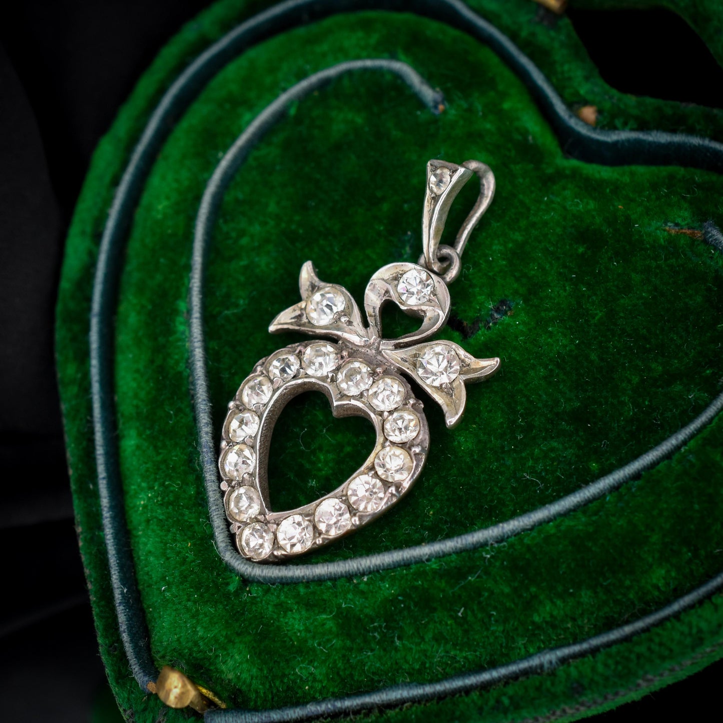 Antique Edwardian Old Cut Paste Silver Heart Pendant