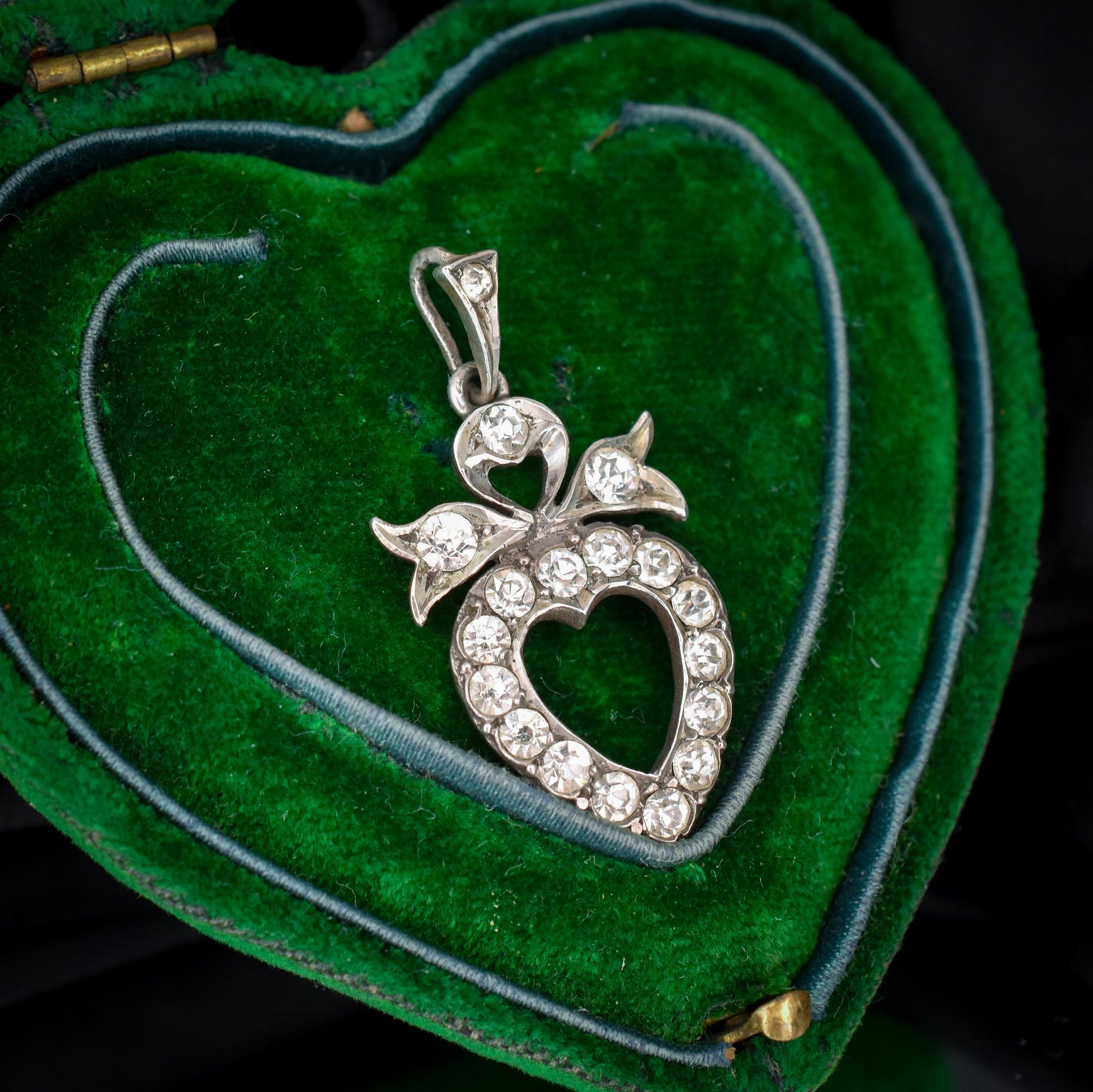 Antique Edwardian Old Cut Paste Silver Heart Pendant