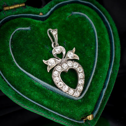 Antique Edwardian Old Cut Paste Silver Heart Pendant