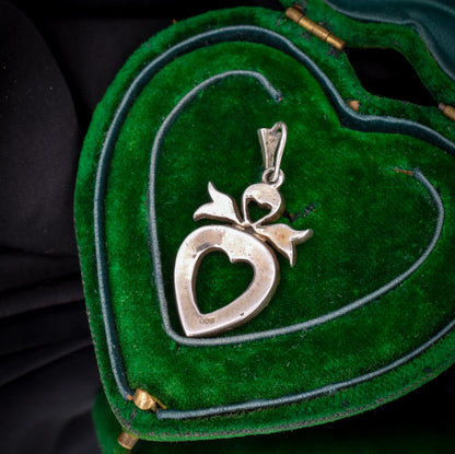 Antique Edwardian Old Cut Paste Silver Heart Pendant