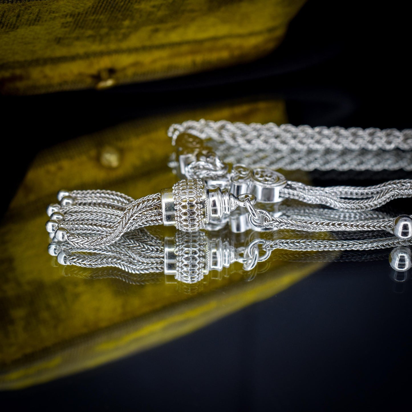 Antique Silver Double-Strand Albertina Albert Chain Bracelet with Tassel