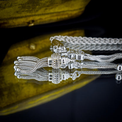 Antique Silver Double-Strand Albertina Albert Chain Bracelet with Tassel