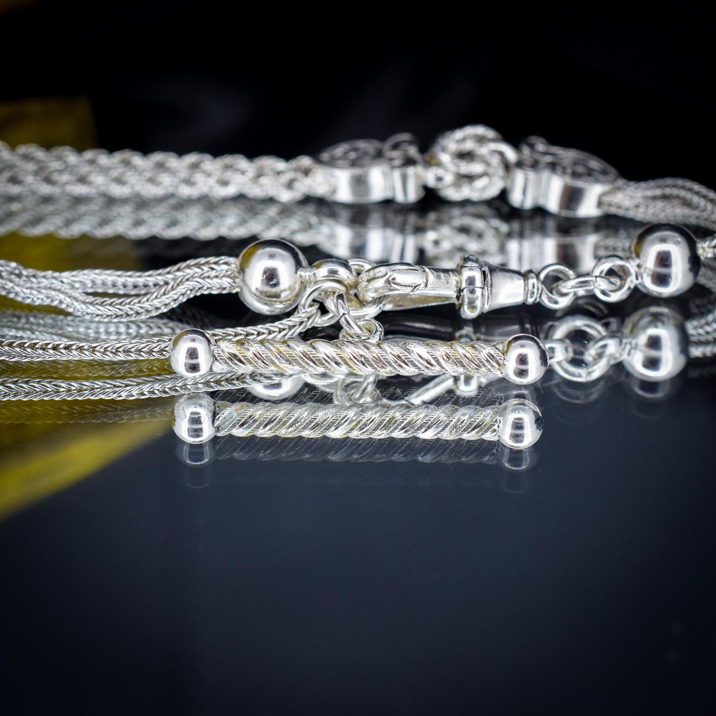 Antique Silver Double-Strand Albertina Albert Chain Bracelet with Tassel