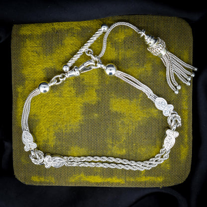 Antique Silver Double-Strand Albertina Albert Chain Bracelet with Tassel