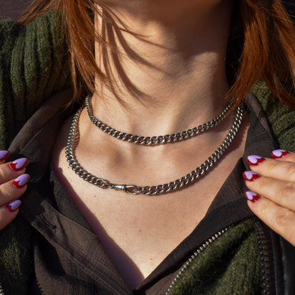 Antique Sterling Silver Curb Link Chain Necklace with Dog Clip – 32.5"