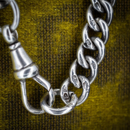 Antique Sterling Silver Curb Link Chain Necklace with Dog Clip – 32.5"