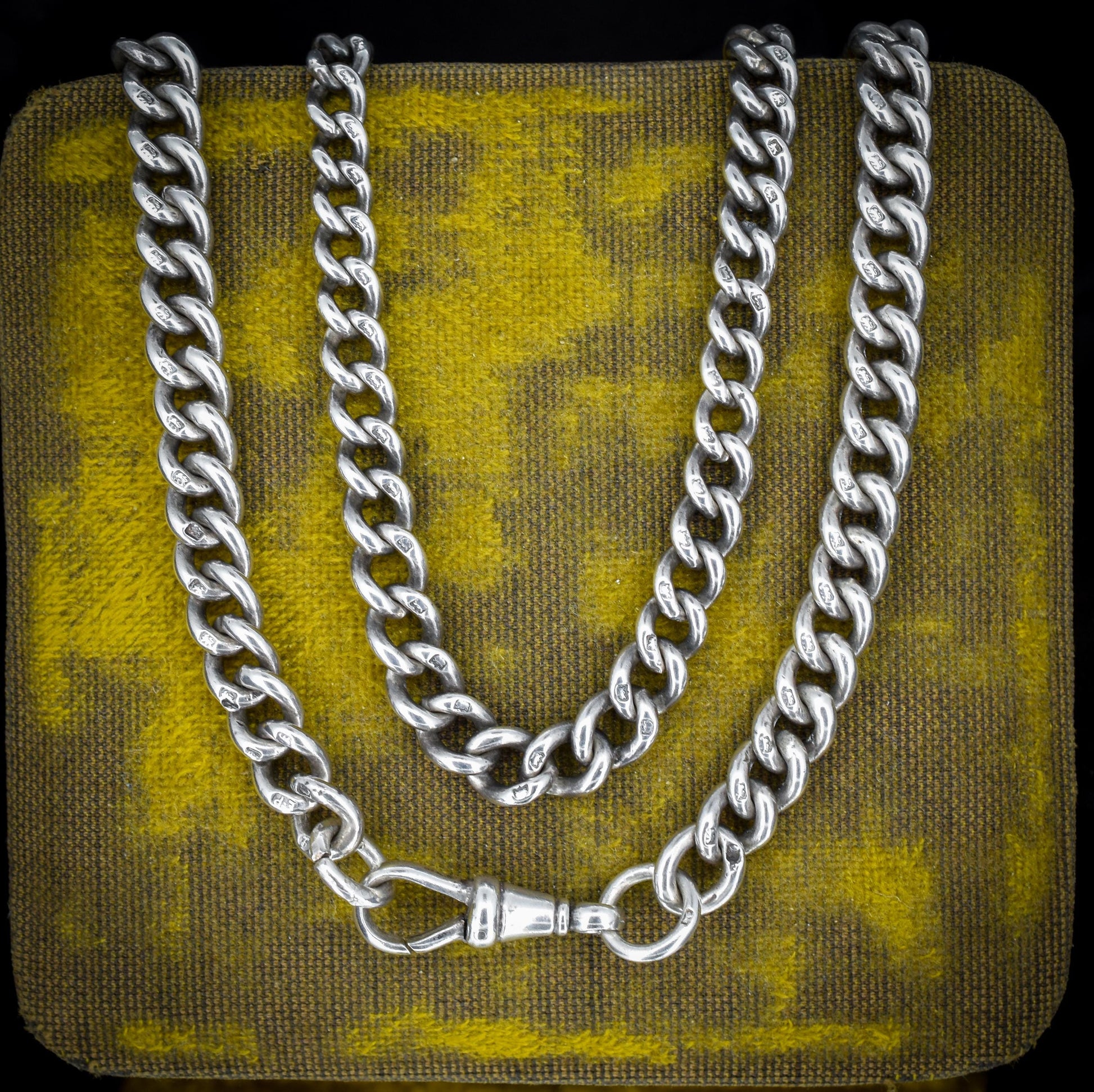 Antique Sterling Silver Curb Link Chain Necklace with Dog Clip – 32.5"