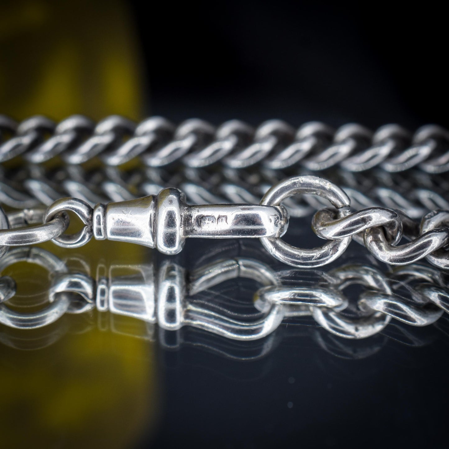 Antique Sterling Silver Curb Link Chain Necklace with Dog Clip – 32.5"