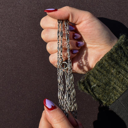 Antique French Silver Fancy Long Guard Sautoir Chain Necklace | 57"