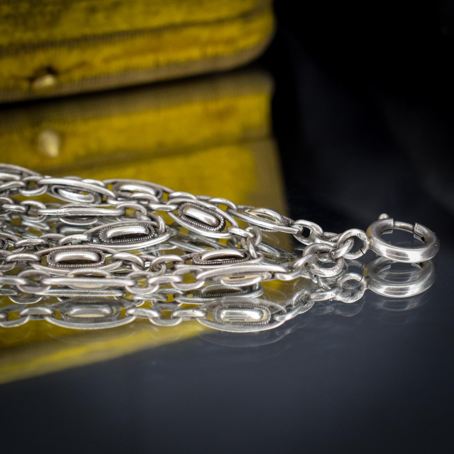 Antique French Silver Fancy Long Guard Sautoir Chain Necklace | 57"