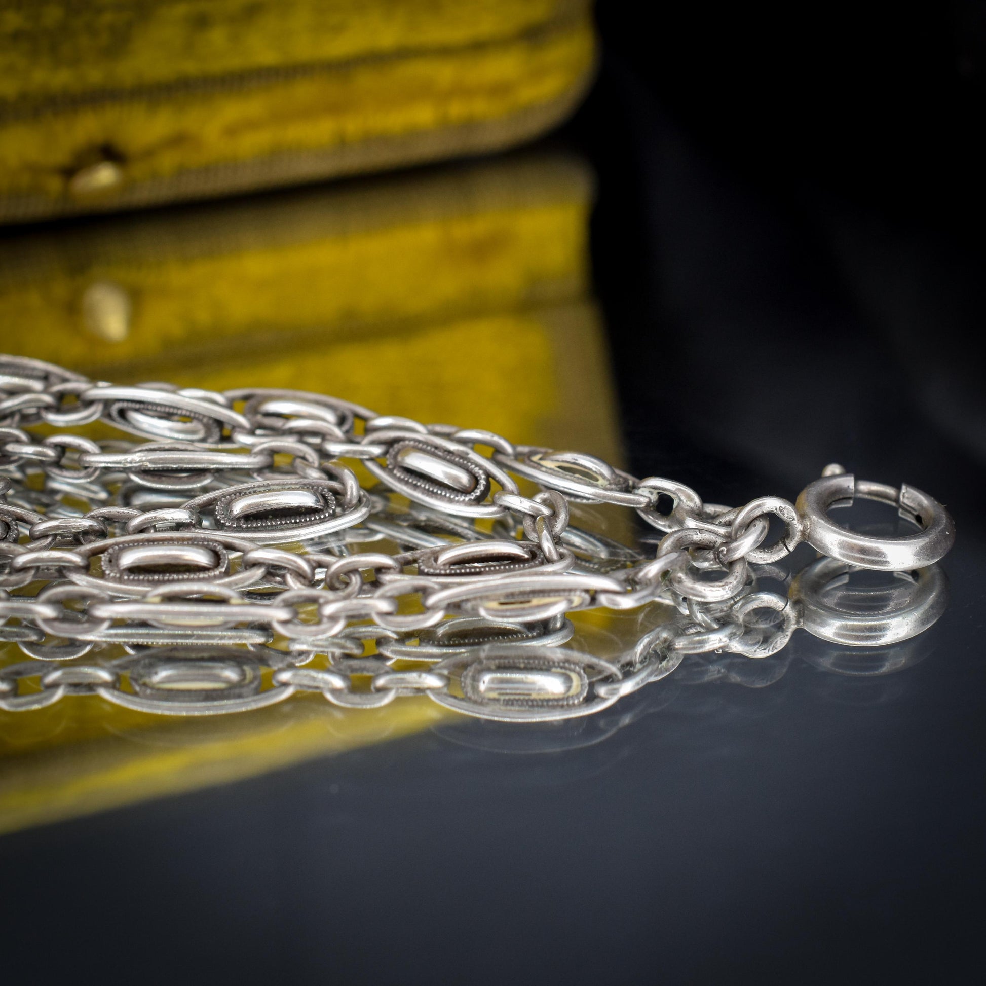 Antique French Silver Fancy Long Guard Sautoir Chain Necklace | 57"