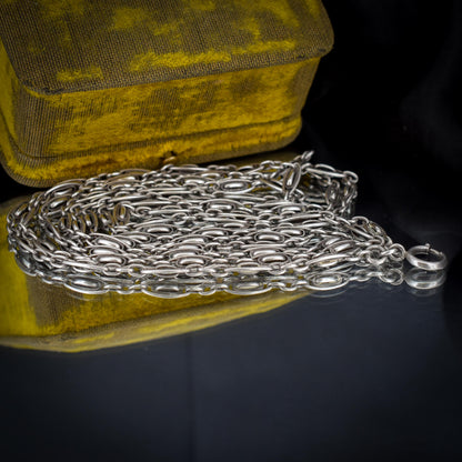 Antique French Silver Fancy Long Guard Sautoir Chain Necklace | 57"