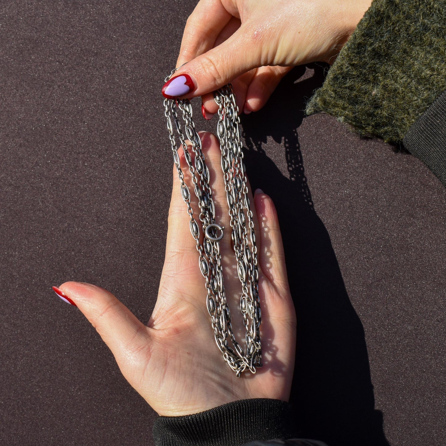 Antique French Silver Fancy Long Guard Sautoir Chain Necklace | 57"