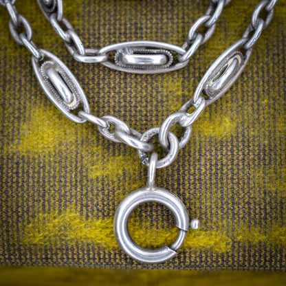 Antique French Silver Fancy Long Guard Sautoir Chain Necklace | 57"