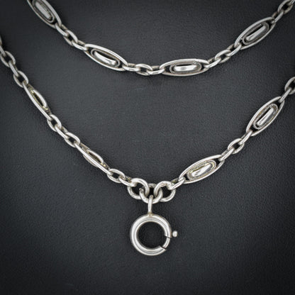 Antique French Silver Fancy Long Guard Sautoir Chain Necklace | 57"