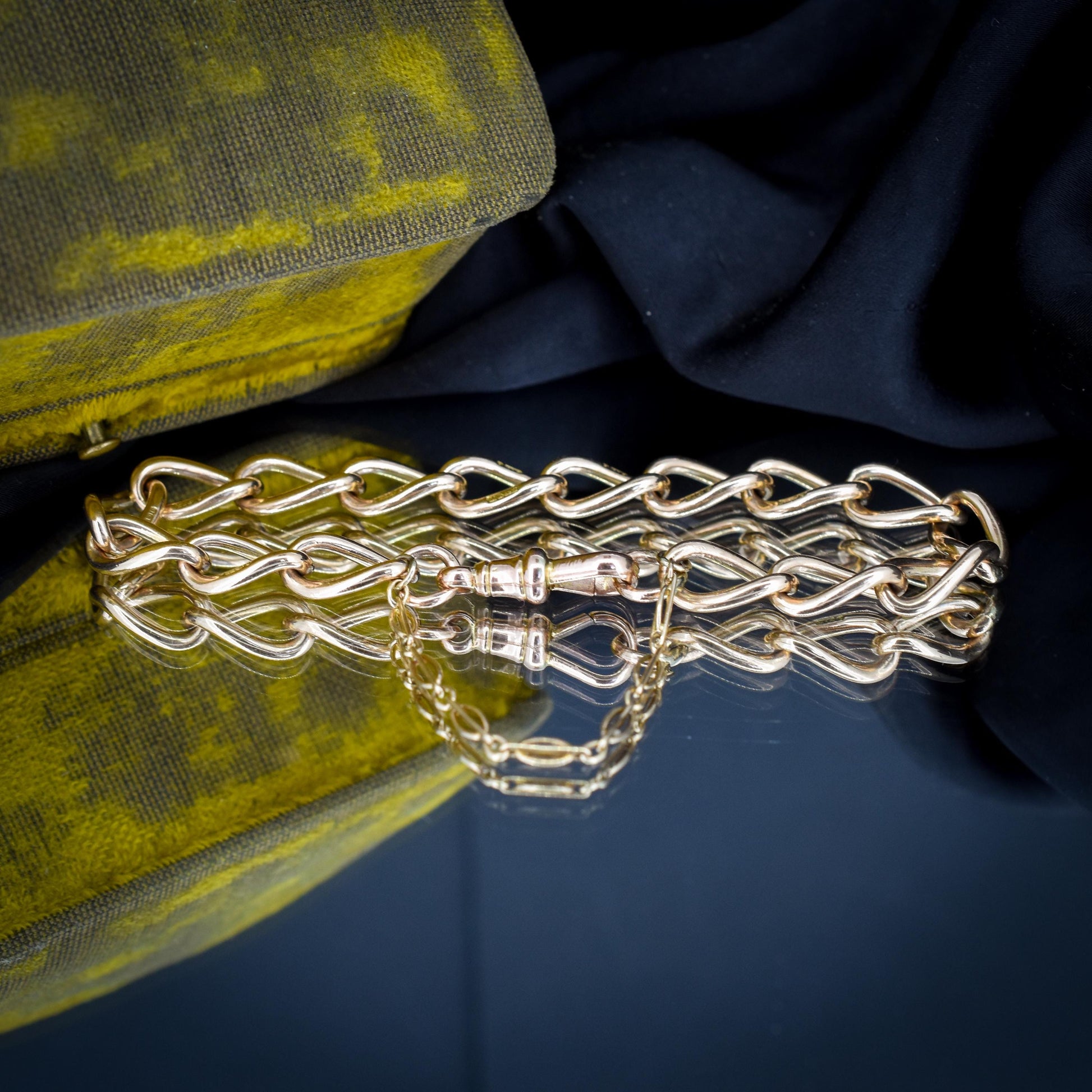 Antique 9ct Gold Twisted Open Curb Link Bracelet with Dog Clip | 8"