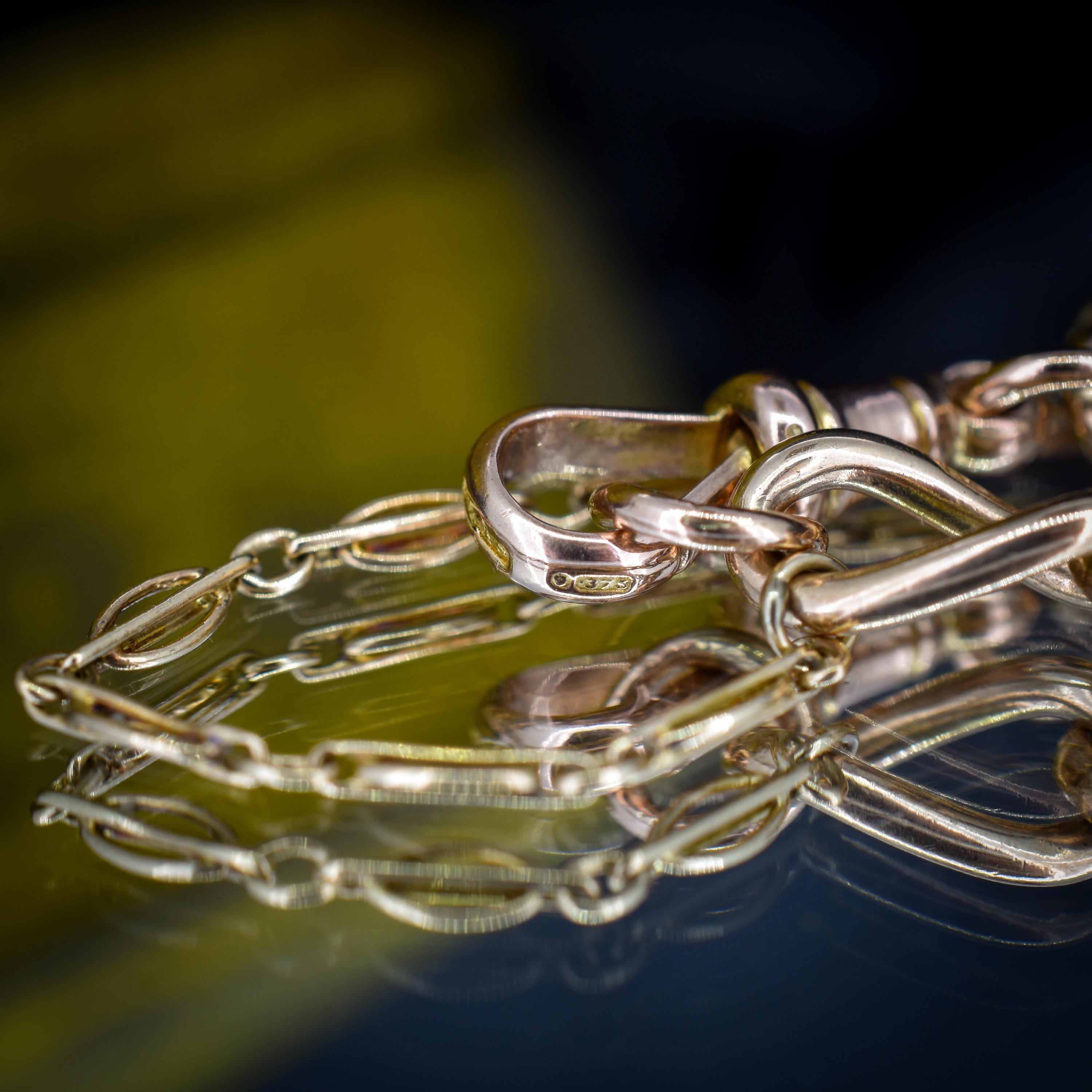 Antique 9ct Gold Twisted Open Curb Link Bracelet with Dog Clip | 8