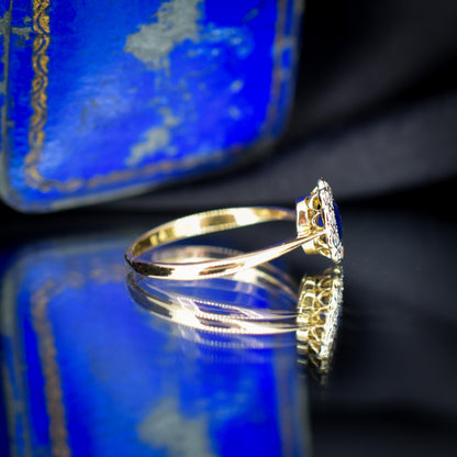 Antique Sapphire and Diamond Oval Cluster 18ct Gold and Platinum Ring