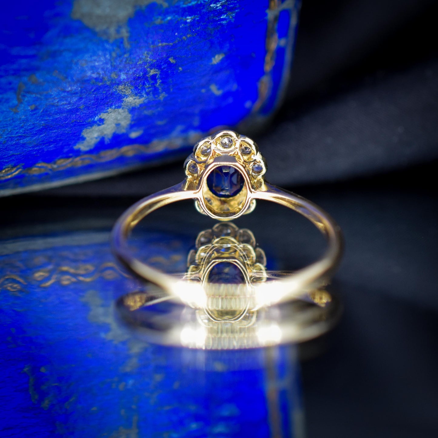 Antique Sapphire and Diamond Oval Cluster 18ct Gold and Platinum Ring