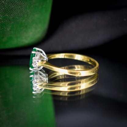 Vintage Emerald and Diamond Three Stone 18ct Gold Ring