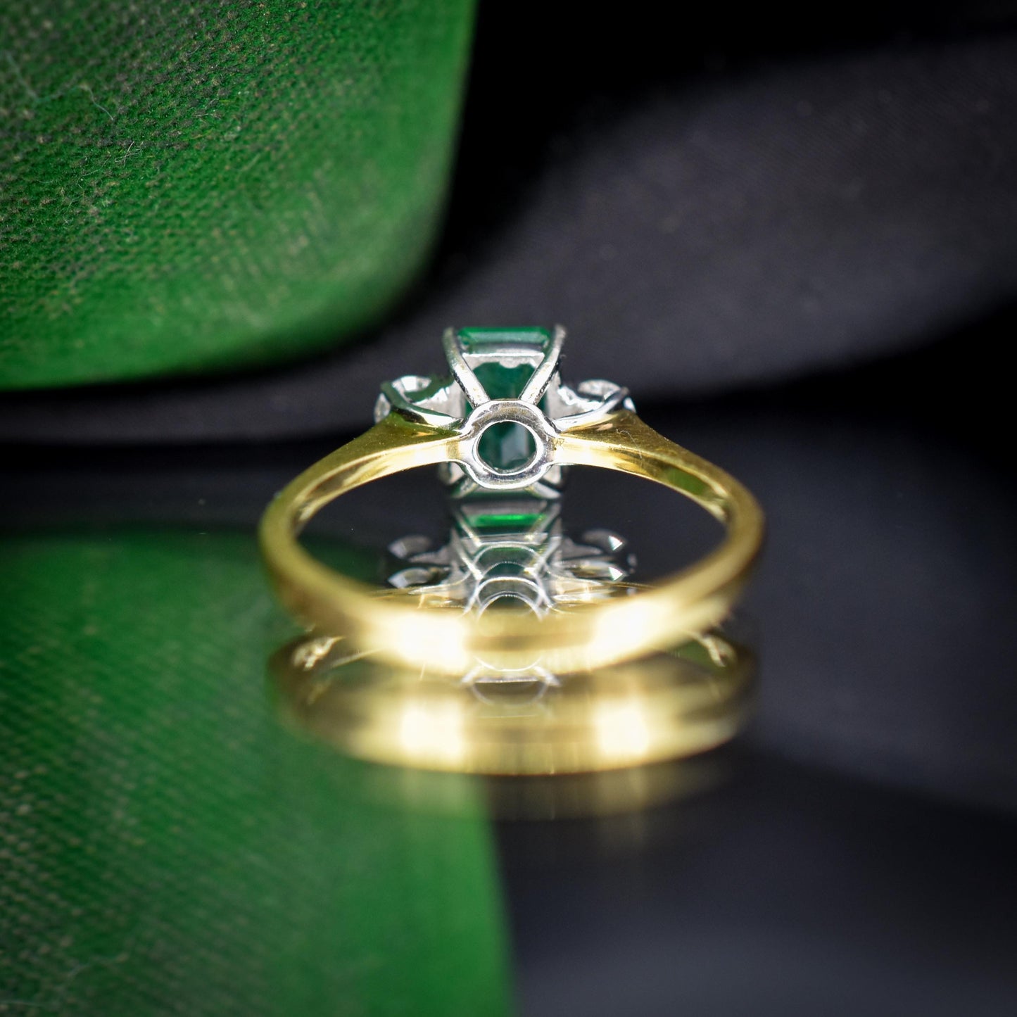 Vintage Emerald and Diamond Three Stone 18ct Gold Ring