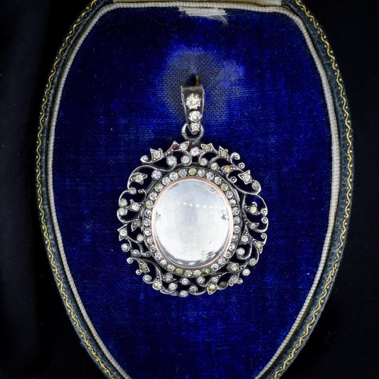 Antique Old Cut Paste Silver and Gold Locket Pendant