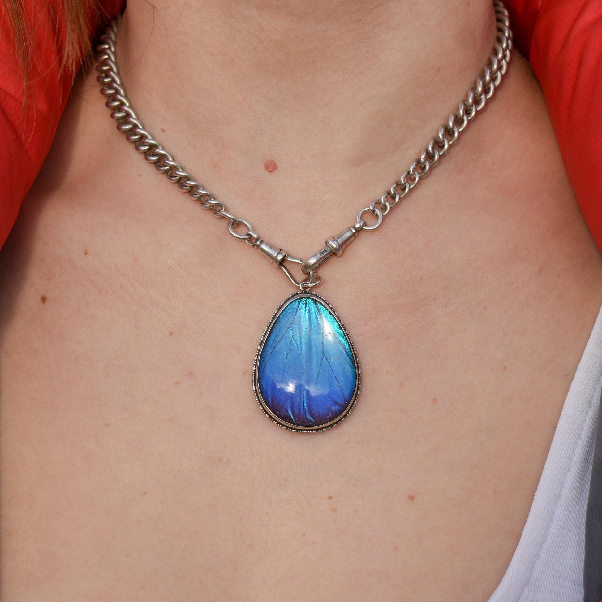 Antique Art Deco Butterfly Wing Sterling Silver Pendant