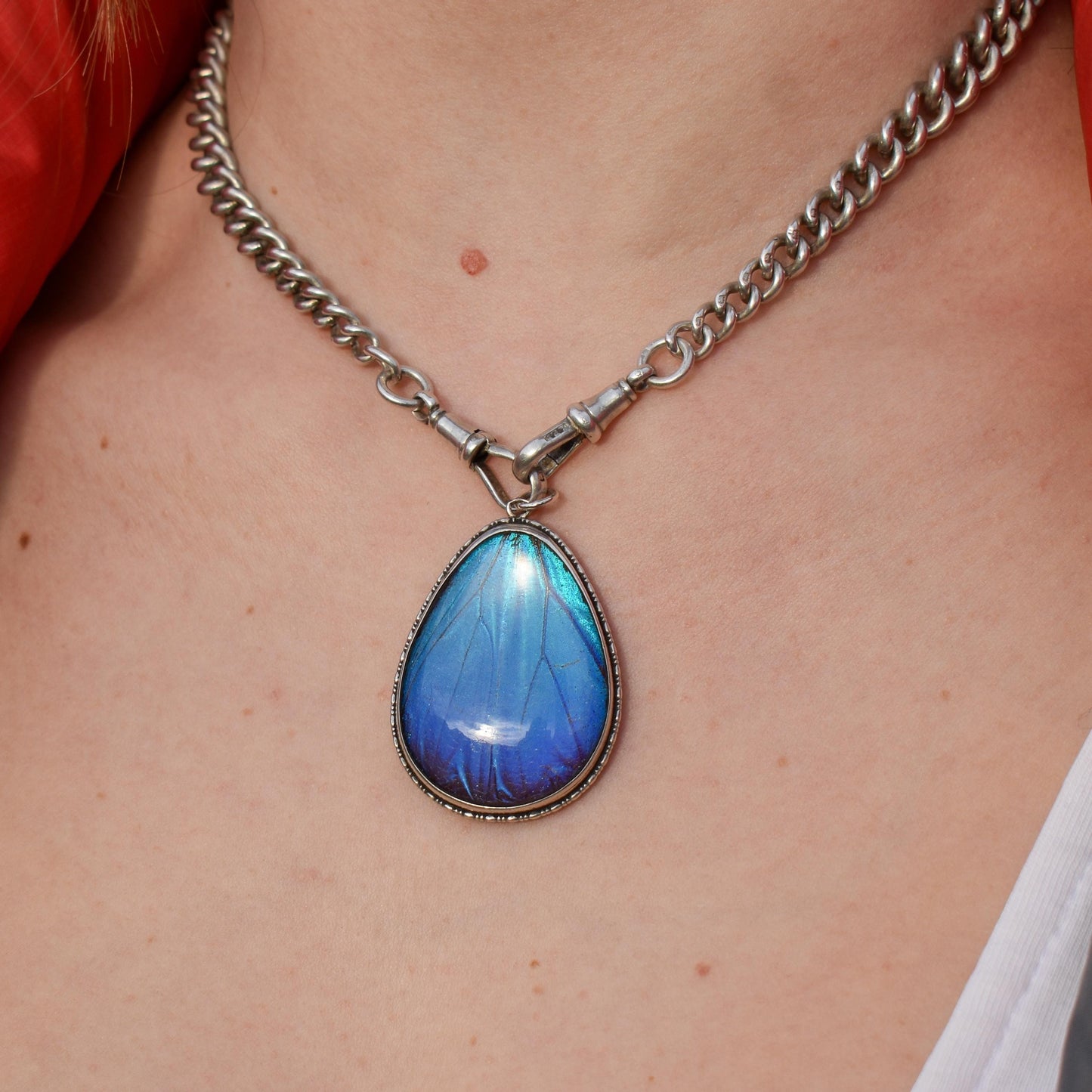 Antique Art Deco Butterfly Wing Sterling Silver Pendant