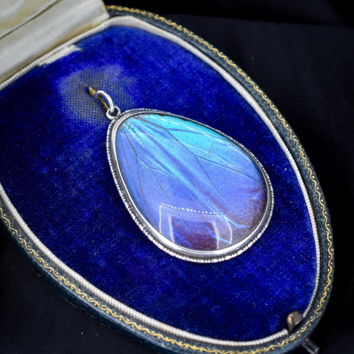 Antique Art Deco Butterfly Wing Sterling Silver Pendant