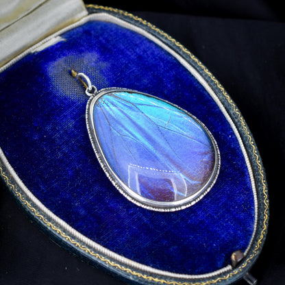 Antique Art Deco Butterfly Wing Sterling Silver Pendant