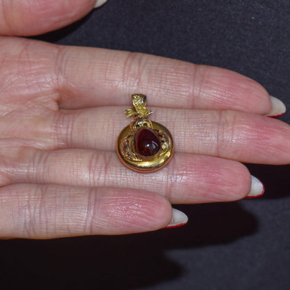 Antique Victorian Cabochon Garnet 11ct Gold Locket Pendant