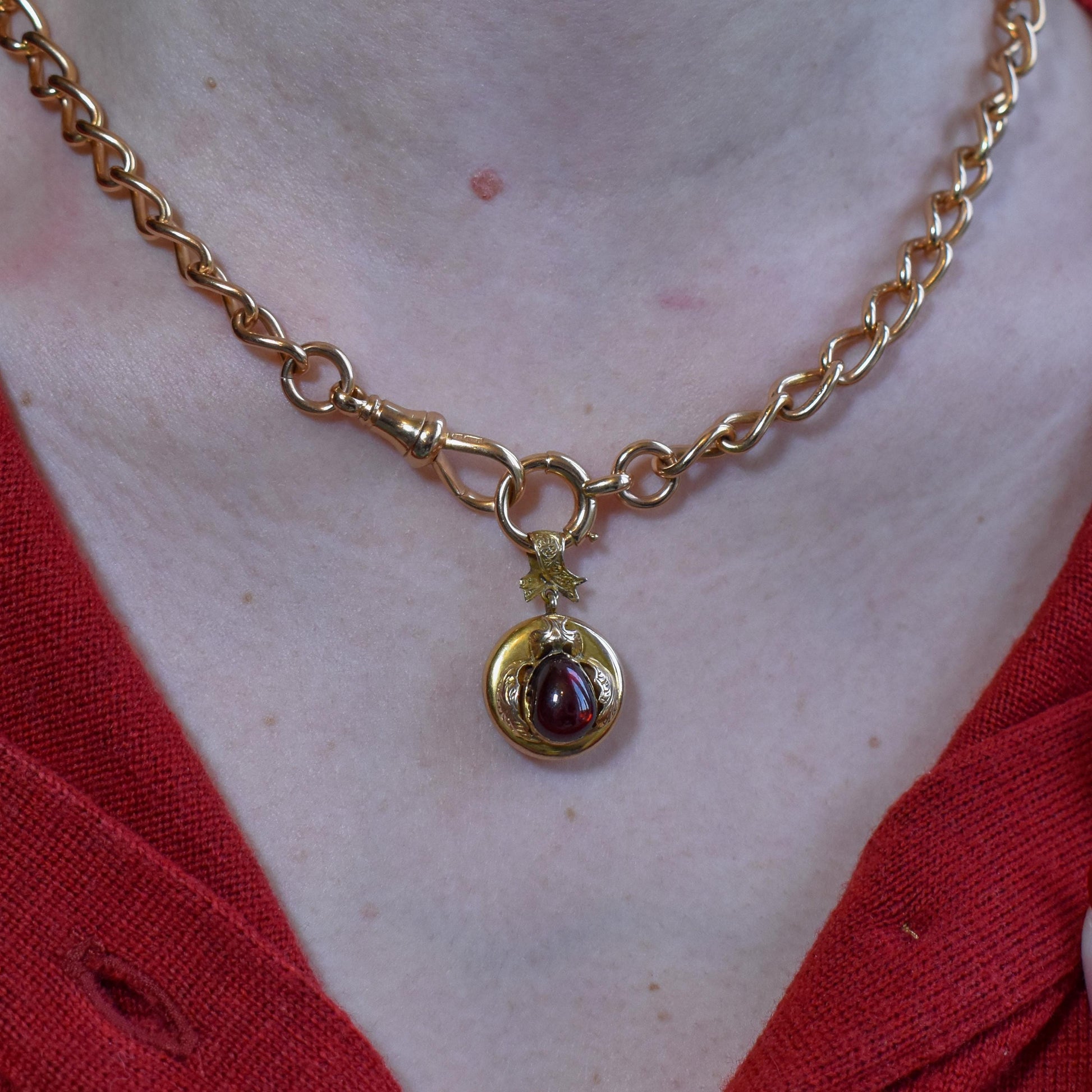 Antique Victorian Cabochon Garnet 11ct Gold Locket Pendant