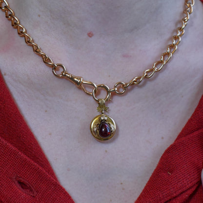 Antique Victorian Cabochon Garnet 11ct Gold Locket Pendant