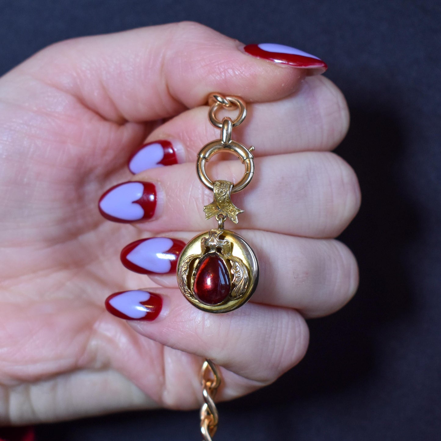 Antique Victorian Cabochon Garnet 11ct Gold Locket Pendant