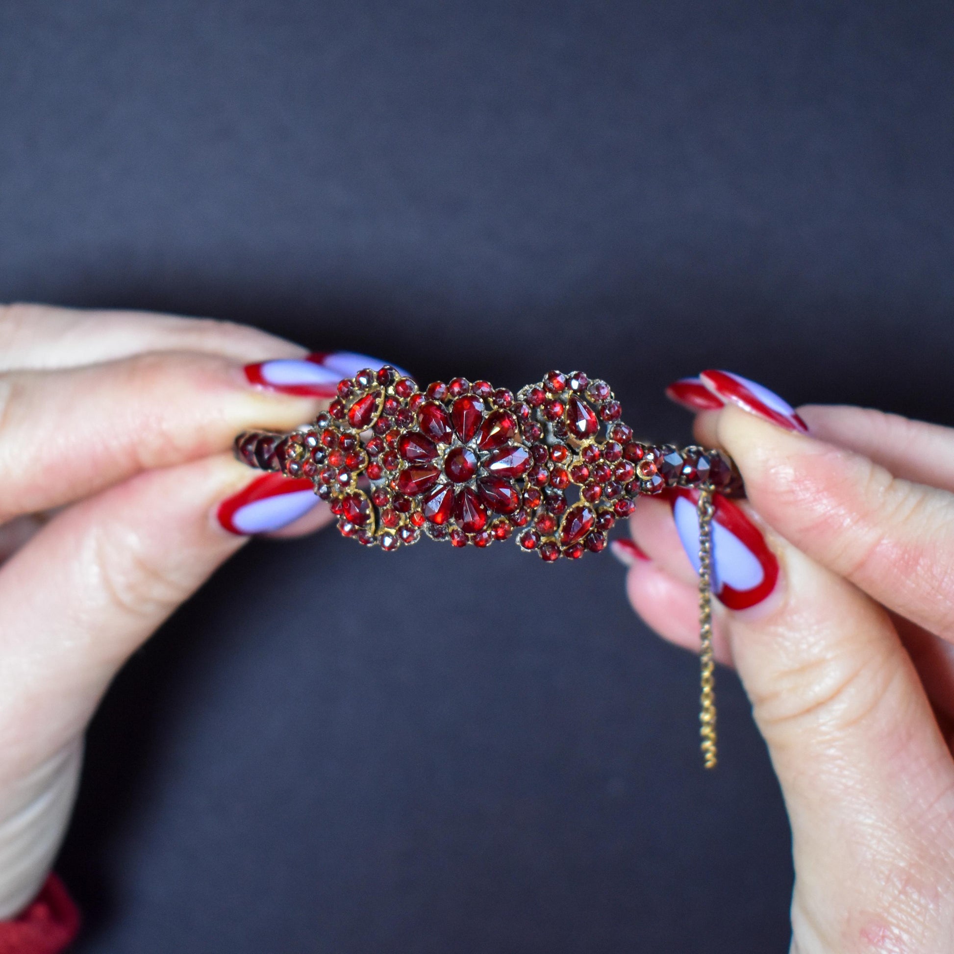 Antique Victorian Bohemian Flower Garnet Bracelet | Circa.1890
