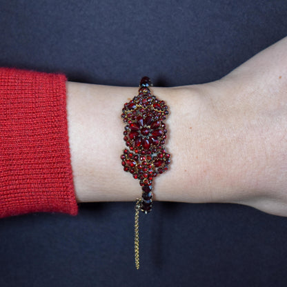 Antique Victorian Bohemian Flower Garnet Bracelet | Circa.1890