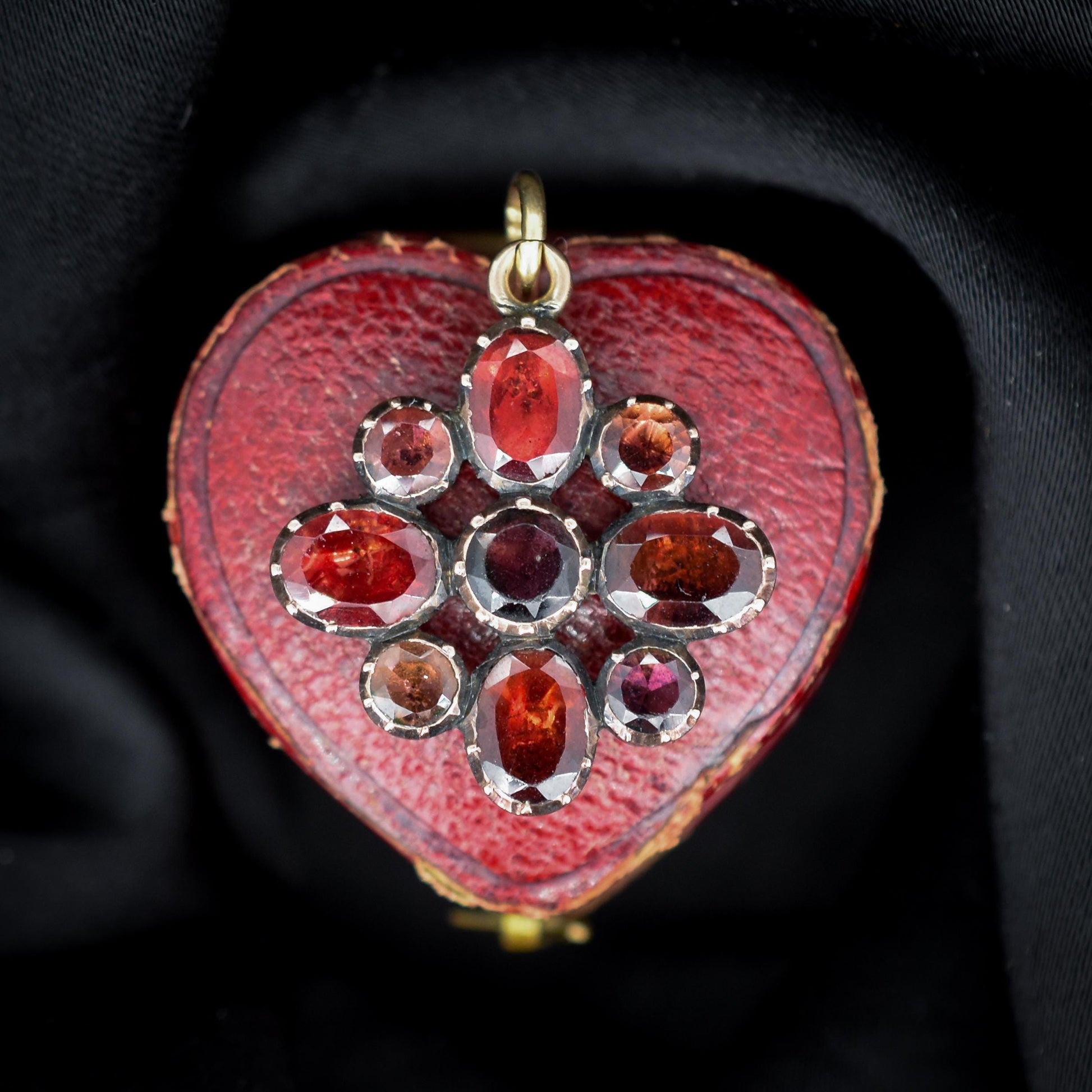 Antique Georgian Flat Cut Garnet Flower Gold Pendant