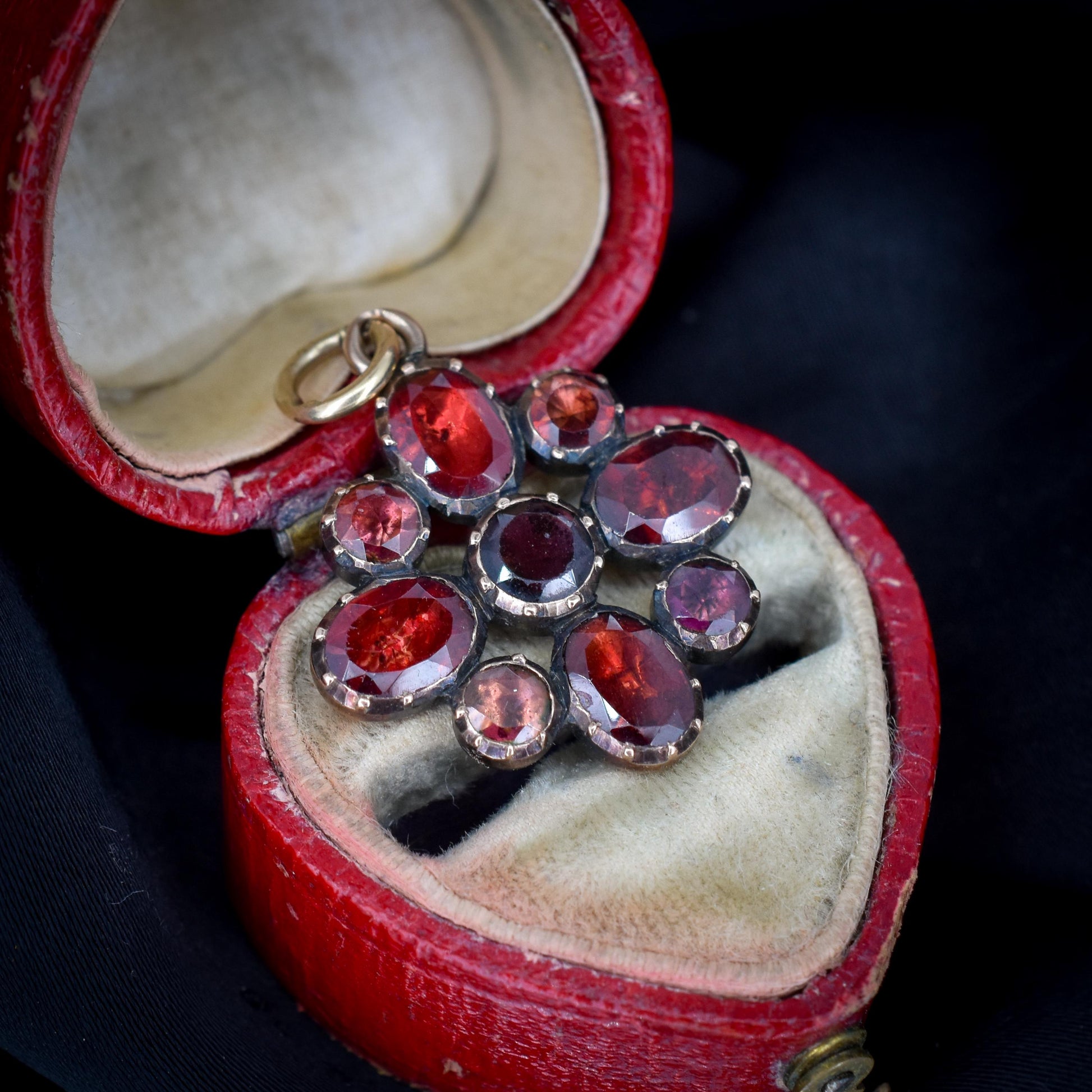 Antique Georgian Flat Cut Garnet Flower Gold Pendant
