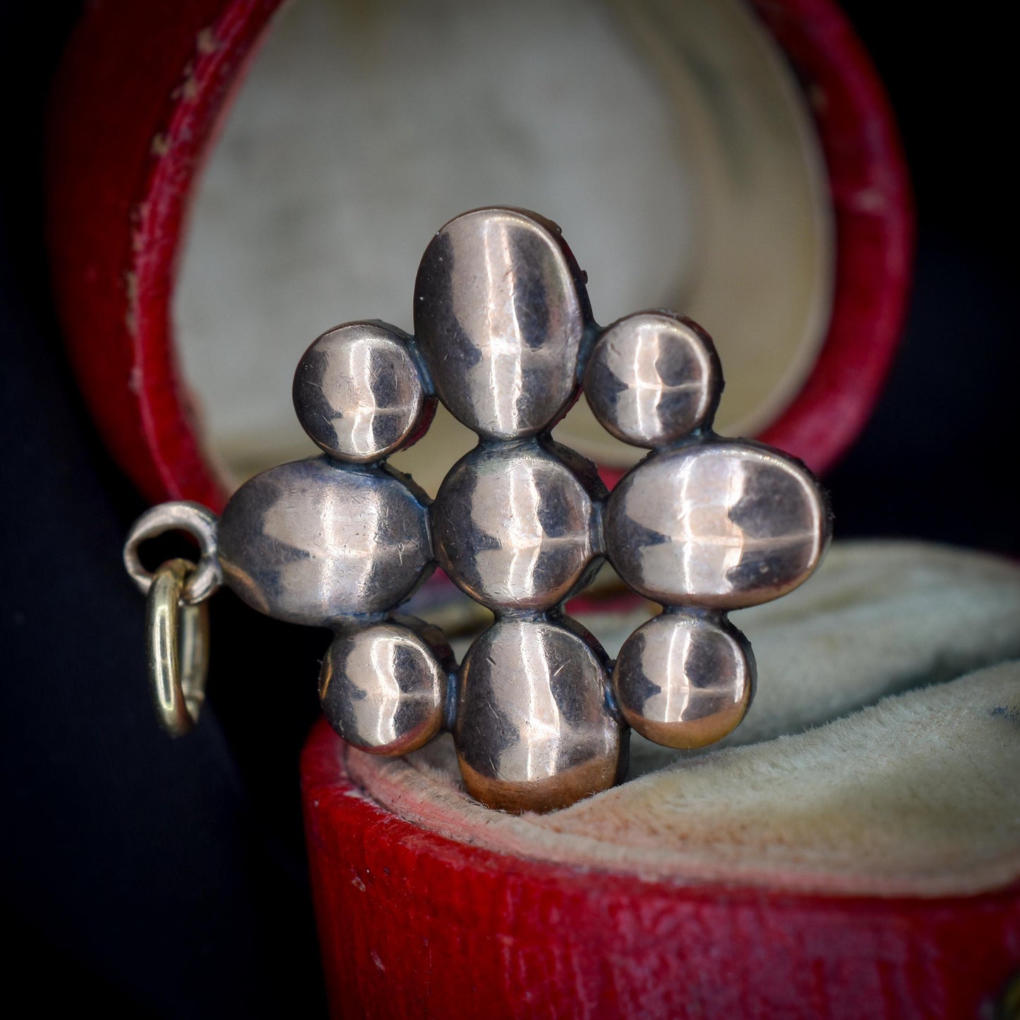 Antique Georgian Flat Cut Garnet Flower Gold Pendant
