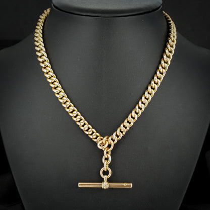 Antique 16" 9ct Gold Double Dog Clip Albert Curb Watch Chain Necklace