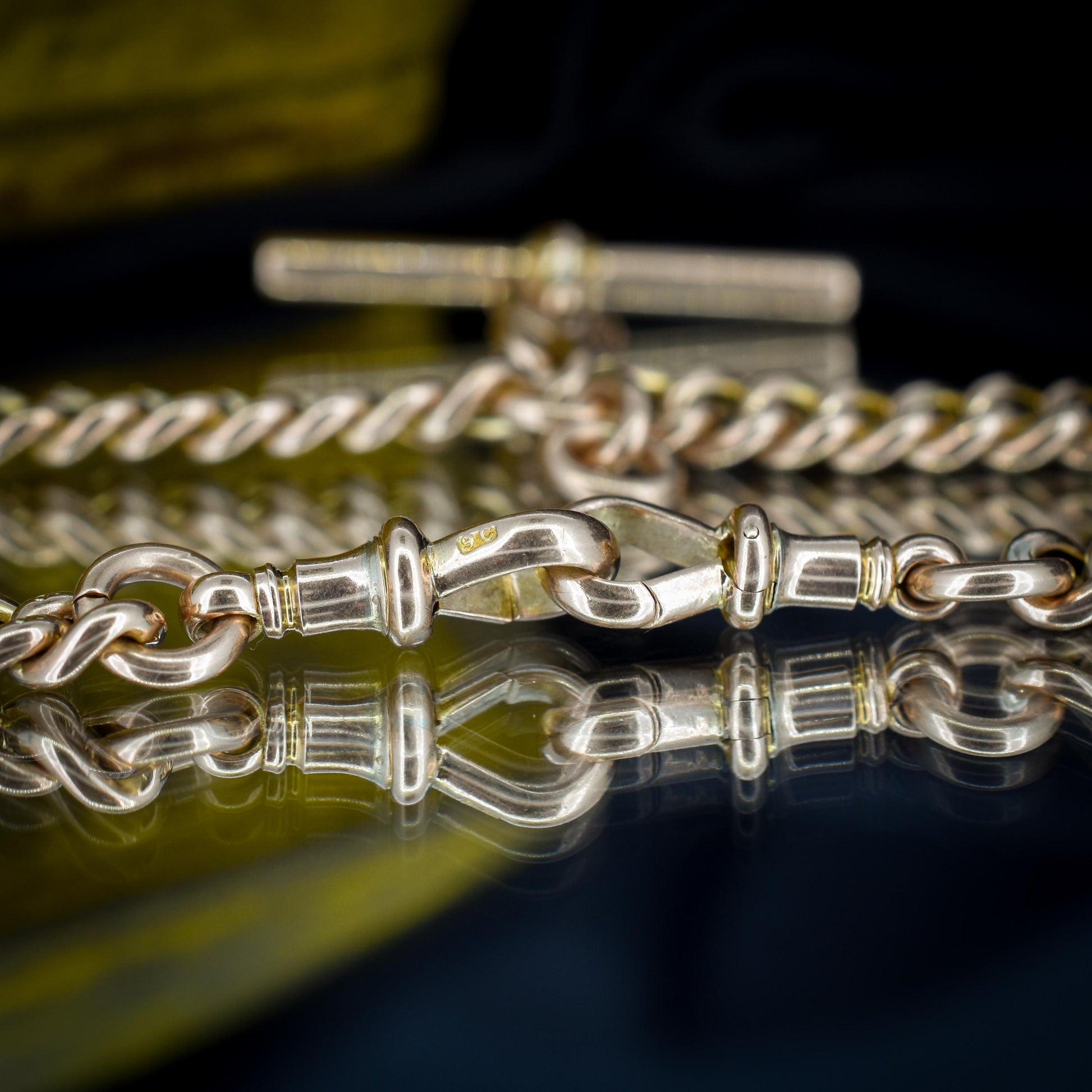 Antique 16" 9ct Gold Double Dog Clip Albert Curb Watch Chain Necklace