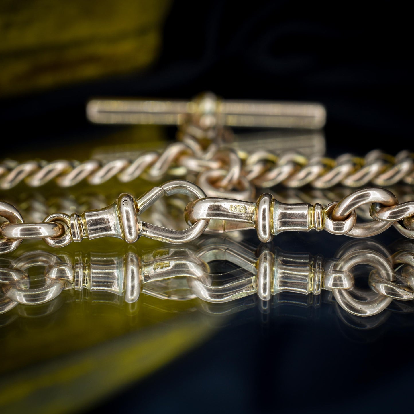 Antique 16" 9ct Gold Double Dog Clip Albert Curb Watch Chain Necklace