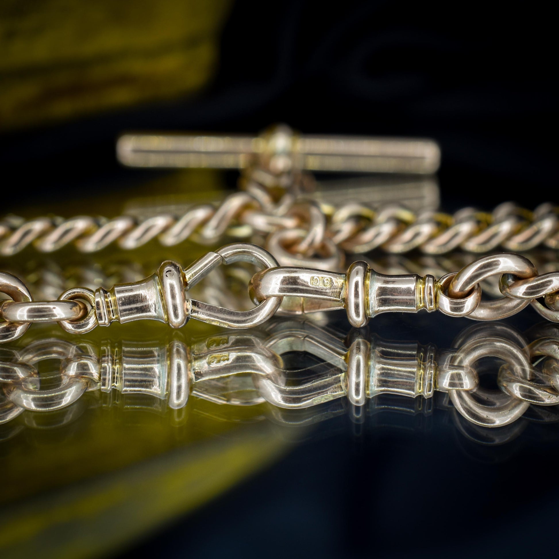 Antique 16" 9ct Gold Double Dog Clip Albert Curb Watch Chain Necklace