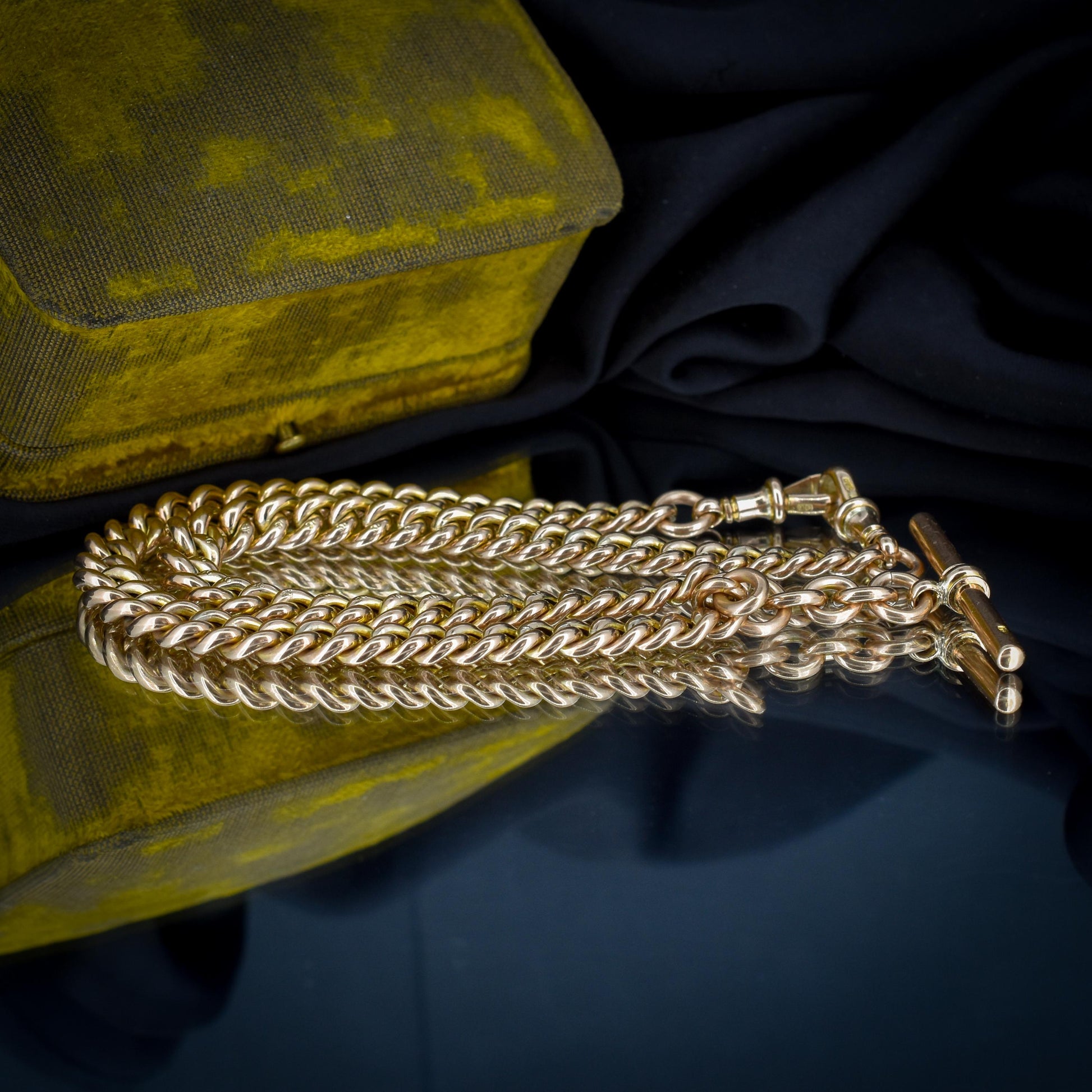 Antique 16" 9ct Gold Double Dog Clip Albert Curb Watch Chain Necklace